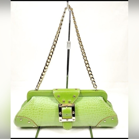 MICHAEL KORS SATCHEL STUNNING GREEN Y2K Shoulder Bag Pebble Leather - Picture 5 of 14